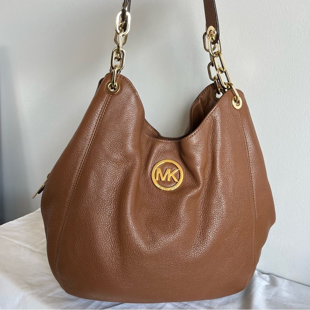 MICHAEL KORS Acorn Shoulder Bag Lillie Fulton Tote Raven Ciara Leather - Picture 1 of 14